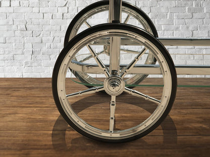 28" Silver Metal And Glass Rolling Trolley Bar Cart HomeRoots