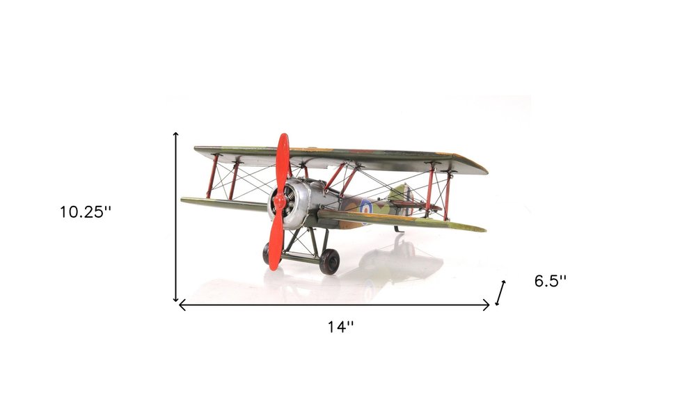 7" Green Metal Hand Painted Model Airplane Tabletop Sculpture HomeRoots