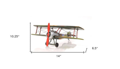 7" Green Metal Hand Painted Model Airplane Tabletop Sculpture HomeRoots