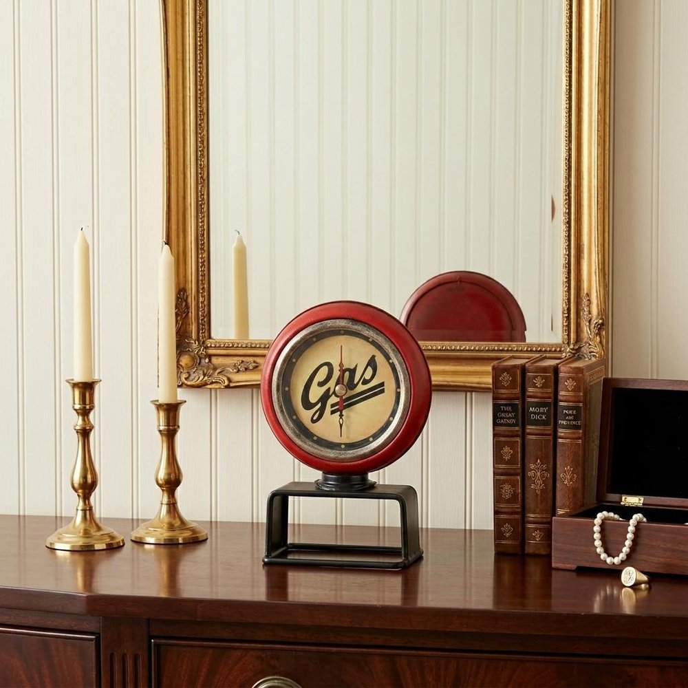 21" Red Metal Hand Painted Gas Pump Clock Sculpture — view 12