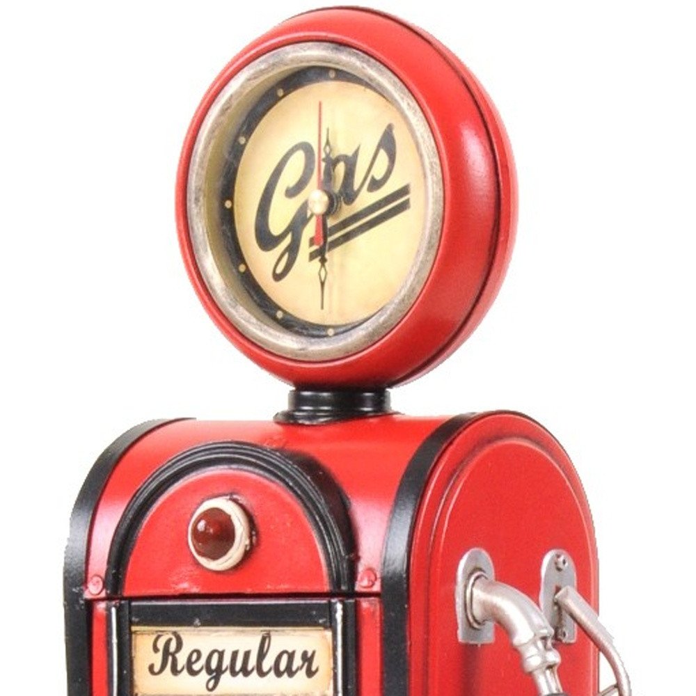 21" Red Metal Hand Painted Gas Pump Clock Sculpture — view 11