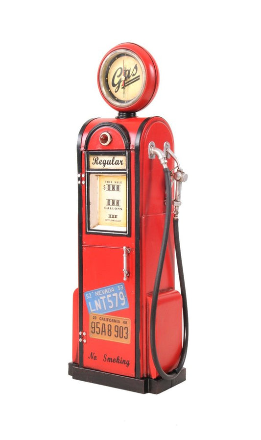 21" Red Metal Hand Painted Gas Pump Clock Sculpture HomeRoots
