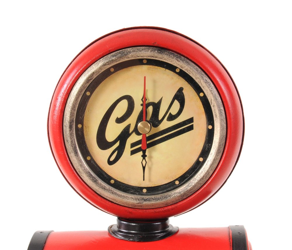 21" Red Metal Hand Painted Gas Pump Clock Sculpture HomeRoots