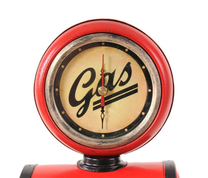 21" Red Metal Hand Painted Gas Pump Clock Sculpture HomeRoots
