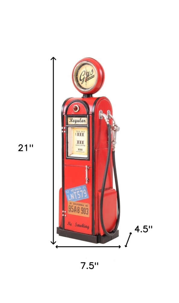 21" Red Metal Hand Painted Gas Pump Clock Sculpture — view 9