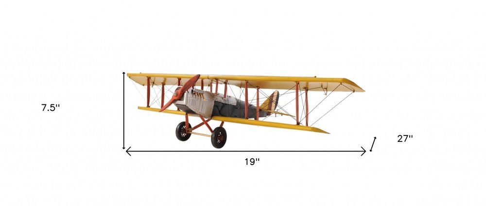 8" Yellow Red And Gray Metal Hand Painted Air Plane — view 9