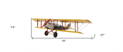 8" Yellow Red And Gray Metal Hand Painted Air Plane HomeRoots