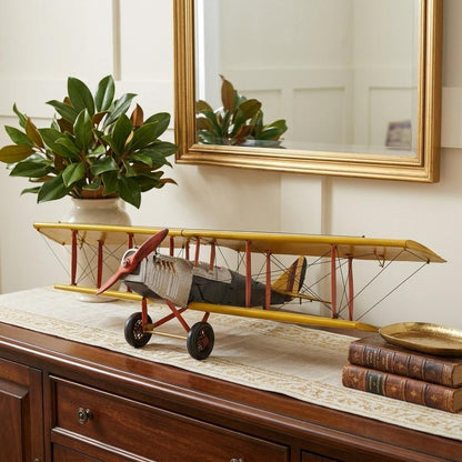 8" Yellow Red And Gray Metal Hand Painted Air Plane HomeRoots
