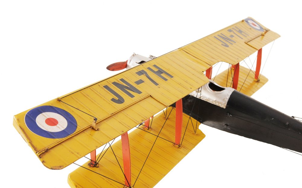 8" Yellow Red And Gray Metal Hand Painted Air Plane HomeRoots