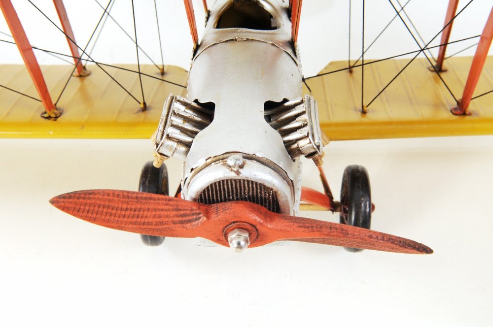 8" Yellow Red And Gray Metal Hand Painted Air Plane HomeRoots