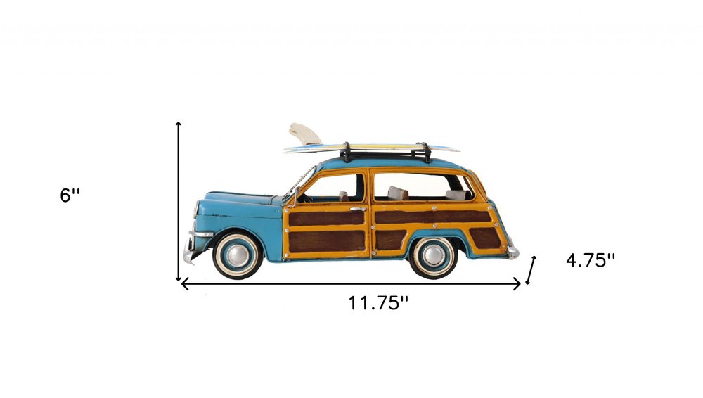 6" Blue And Yellow Metal Hand Painted Decorative Car HomeRoots
