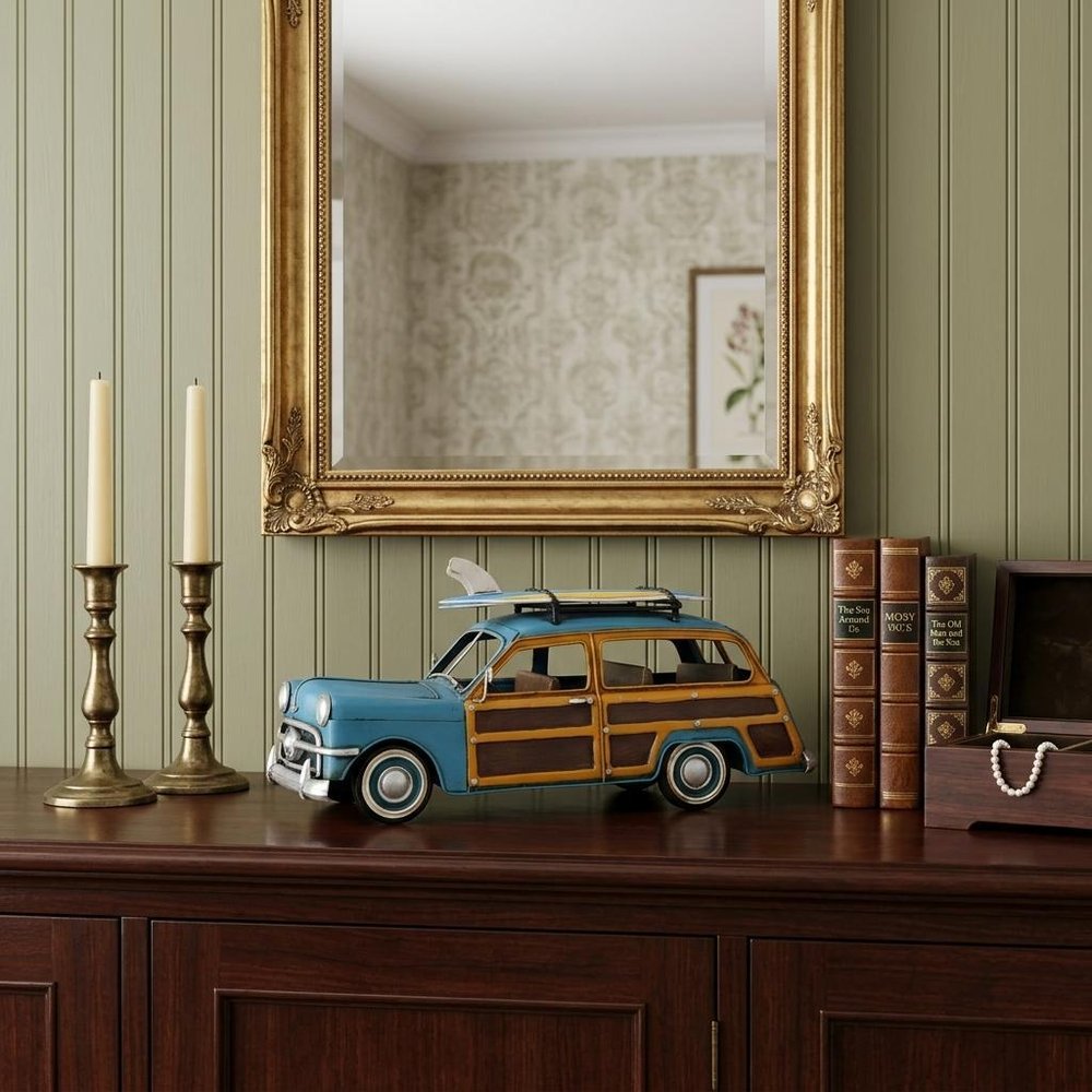 6" Blue And Yellow Metal Hand Painted Decorative Car — view 10