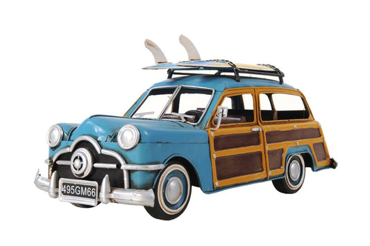 6" Blue And Yellow Metal Hand Painted Decorative Car HomeRoots