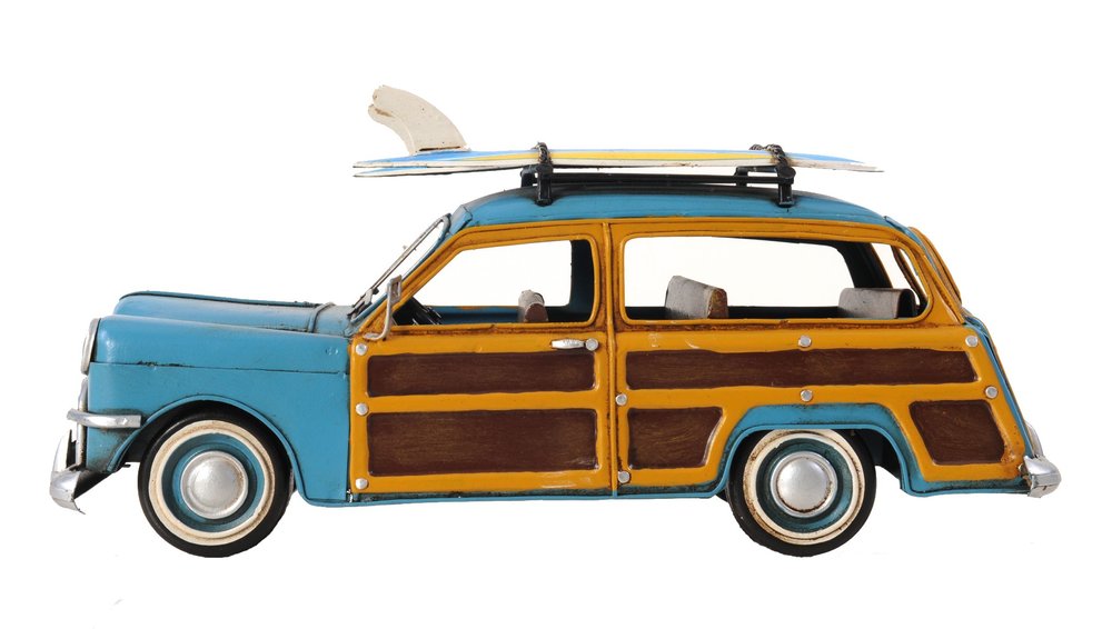 6" Blue And Yellow Metal Hand Painted Decorative Car HomeRoots