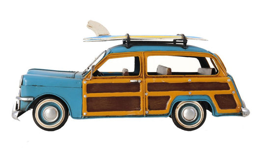 6" Blue And Yellow Metal Hand Painted Decorative Car HomeRoots
