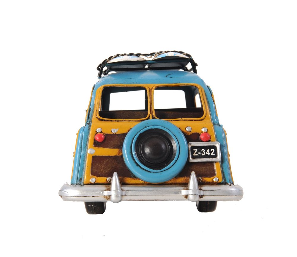 6" Blue And Yellow Metal Hand Painted Decorative Car — view 3