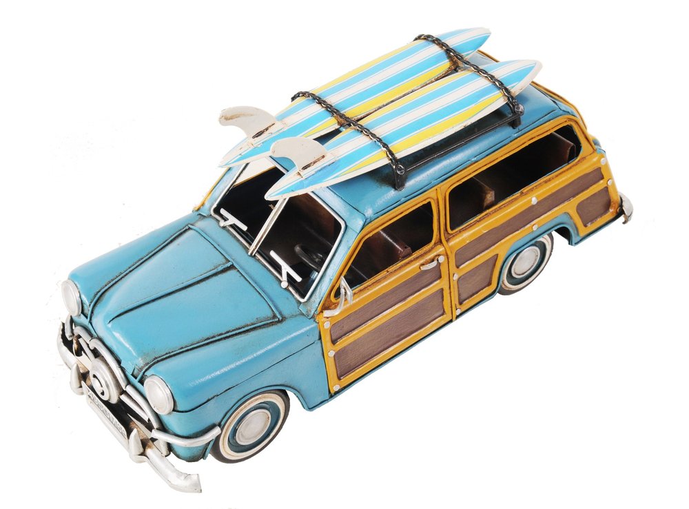 6" Blue And Yellow Metal Hand Painted Decorative Car — view 5