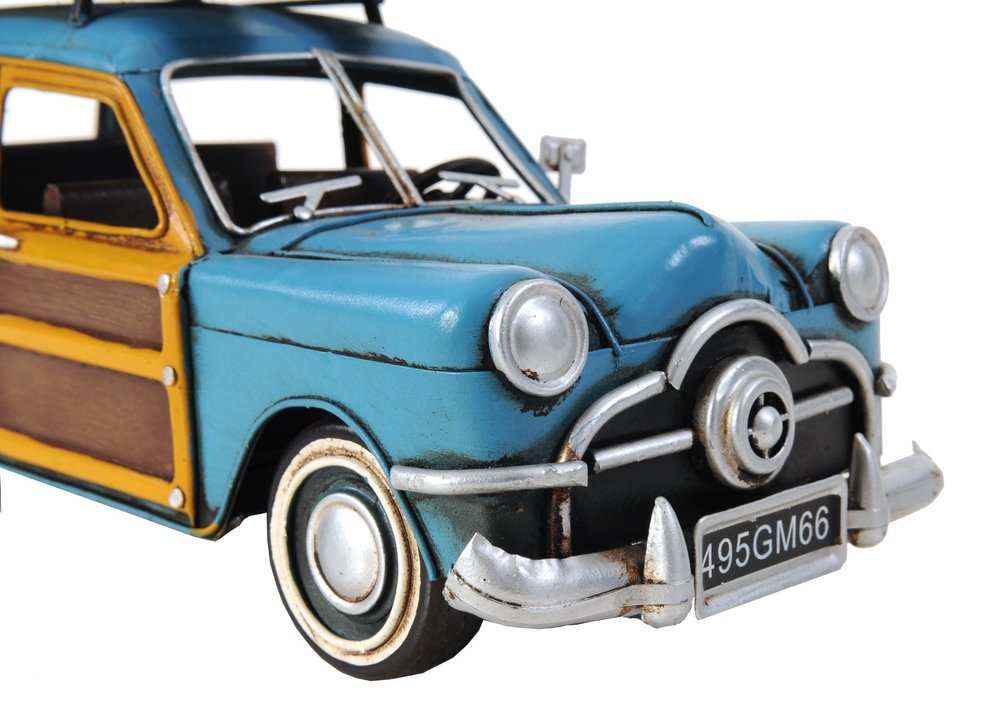 6" Blue And Yellow Metal Hand Painted Decorative Car — view 7