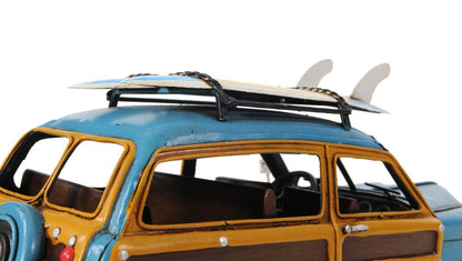 6" Blue And Yellow Metal Hand Painted Decorative Car HomeRoots