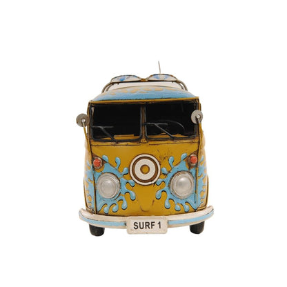 8" Blue and Yellow Metal Hand Painted c1967 Volkswagen Deluxe Model Car HomeRoots