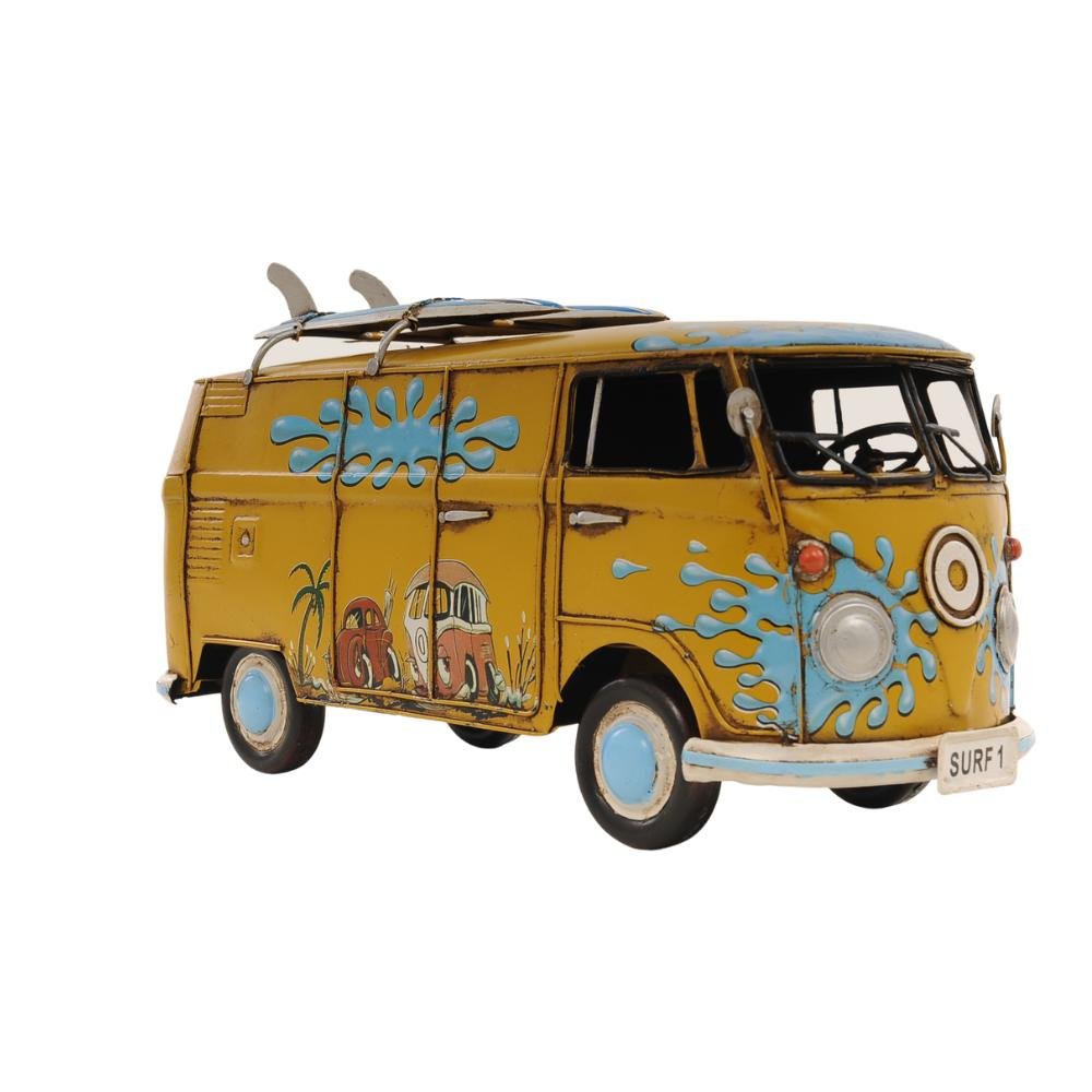 8" Blue and Yellow Metal Hand Painted c1967 Volkswagen Deluxe Model Car HomeRoots