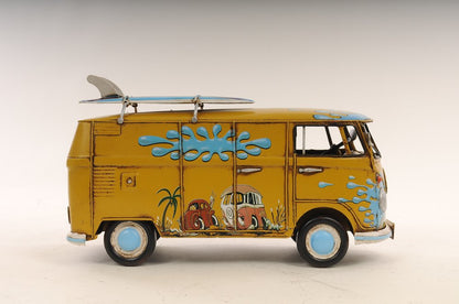 8" Blue and Yellow Metal Hand Painted c1967 Volkswagen Deluxe Model Car HomeRoots