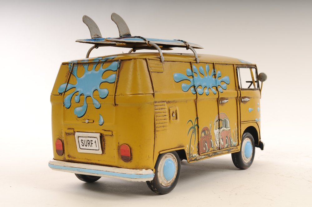 8" Blue and Yellow Metal Hand Painted c1967 Volkswagen Deluxe Model Car HomeRoots