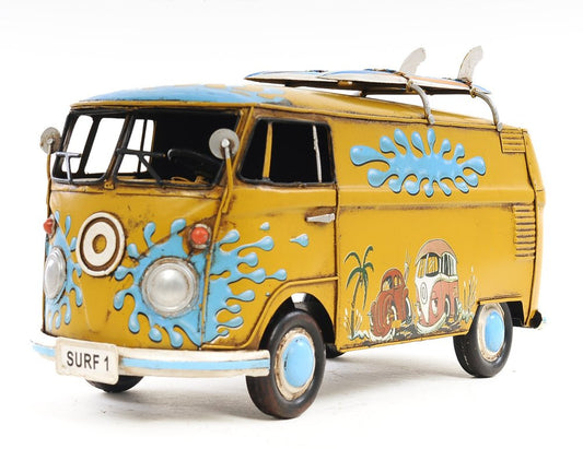 8" Blue and Yellow Metal Hand Painted c1967 Volkswagen Deluxe Model Car HomeRoots