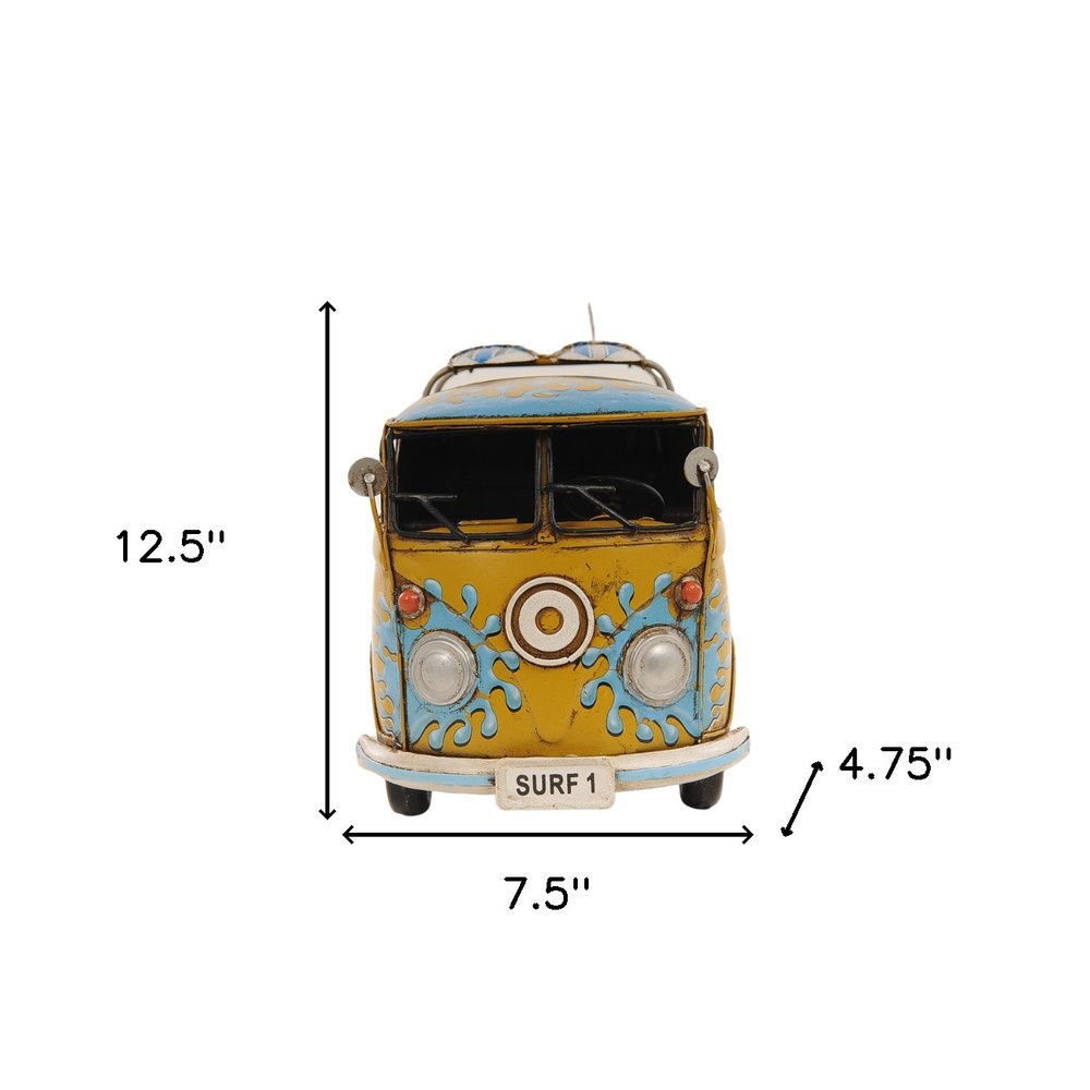 8" Blue and Yellow Metal Hand Painted c1967 Volkswagen Deluxe Model Car HomeRoots