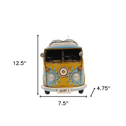 8" Blue and Yellow Metal Hand Painted c1967 Volkswagen Deluxe Model Car HomeRoots