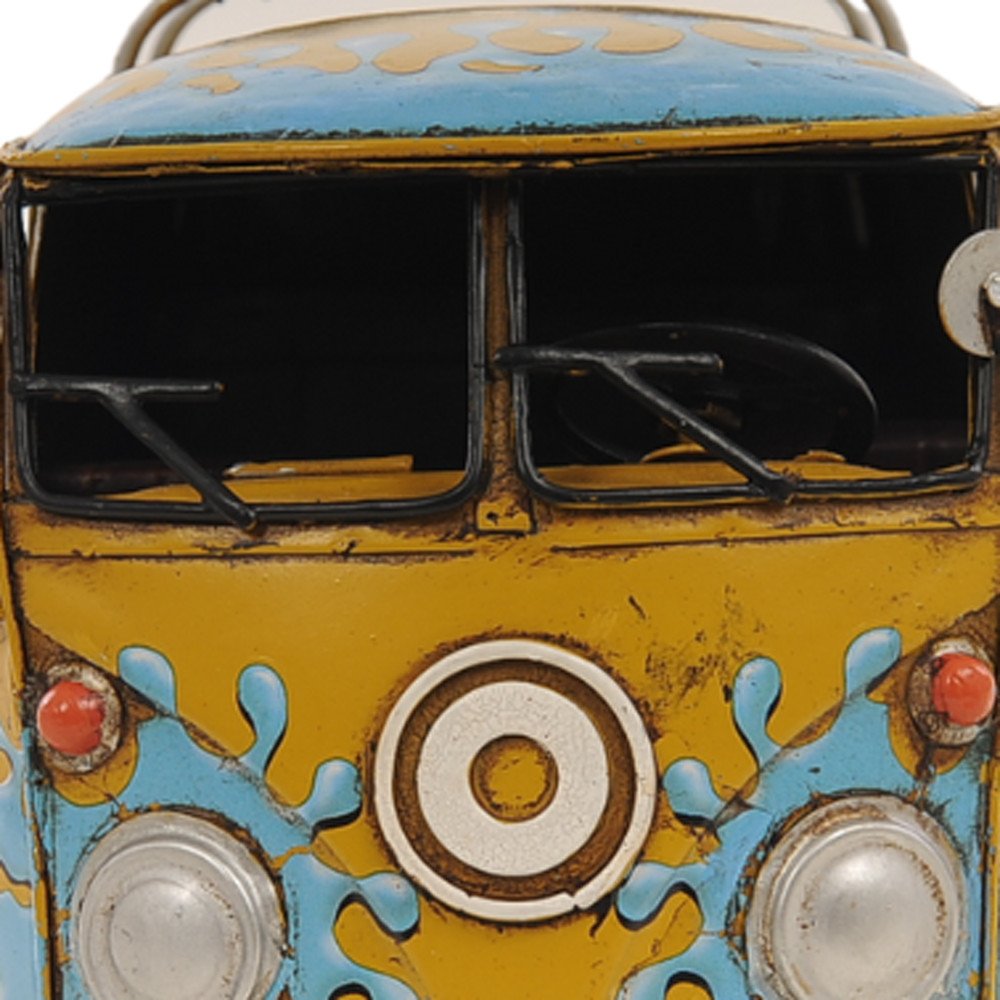 8" Blue and Yellow Metal Hand Painted c1967 Volkswagen Deluxe Model Car HomeRoots
