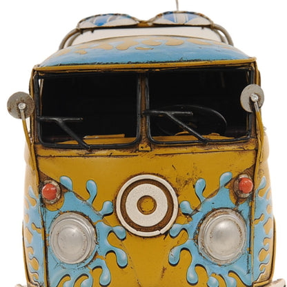 8" Blue and Yellow Metal Hand Painted c1967 Volkswagen Deluxe Model Car HomeRoots