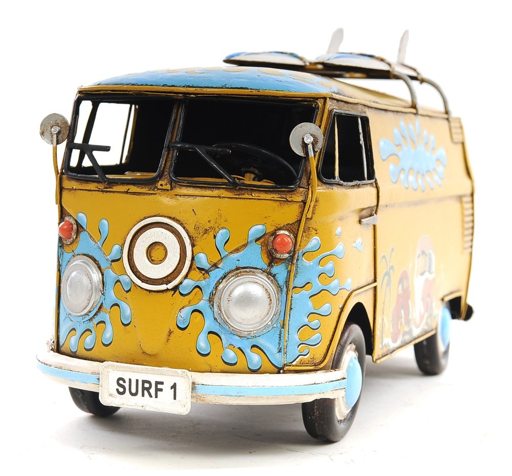 8" Blue and Yellow Metal Hand Painted c1967 Volkswagen Deluxe Model Car HomeRoots