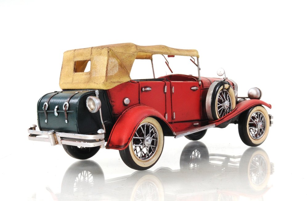 5" Red Metal Hand Painted Model Car Tabletop Sculpture — view 3