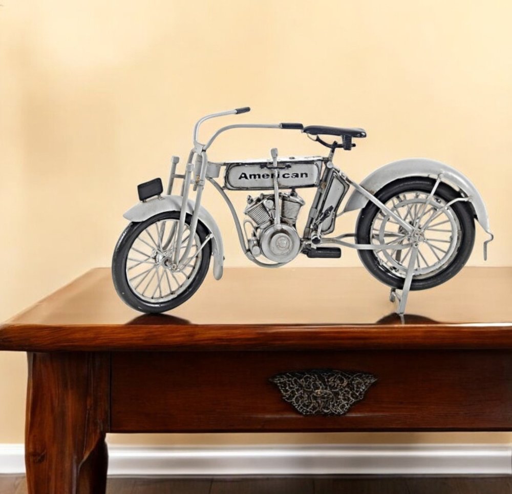 6" White Metal Hand Painted Model Motorcycle Tabletop Sculpture HomeRoots
