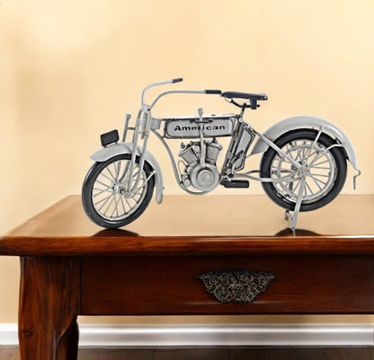 6" White Metal Hand Painted Model Motorcycle Tabletop Sculpture HomeRoots