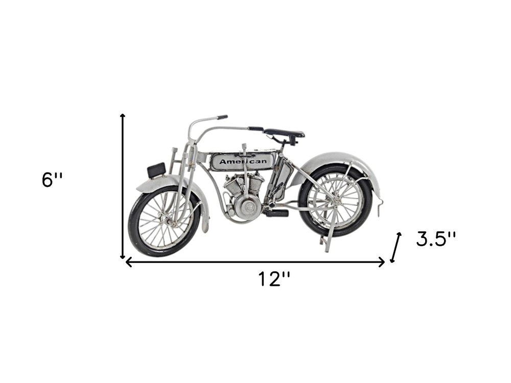 6" White Metal Hand Painted Model Motorcycle Tabletop Sculpture HomeRoots
