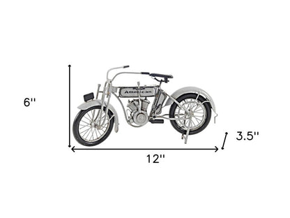 6" White Metal Hand Painted Model Motorcycle Tabletop Sculpture HomeRoots