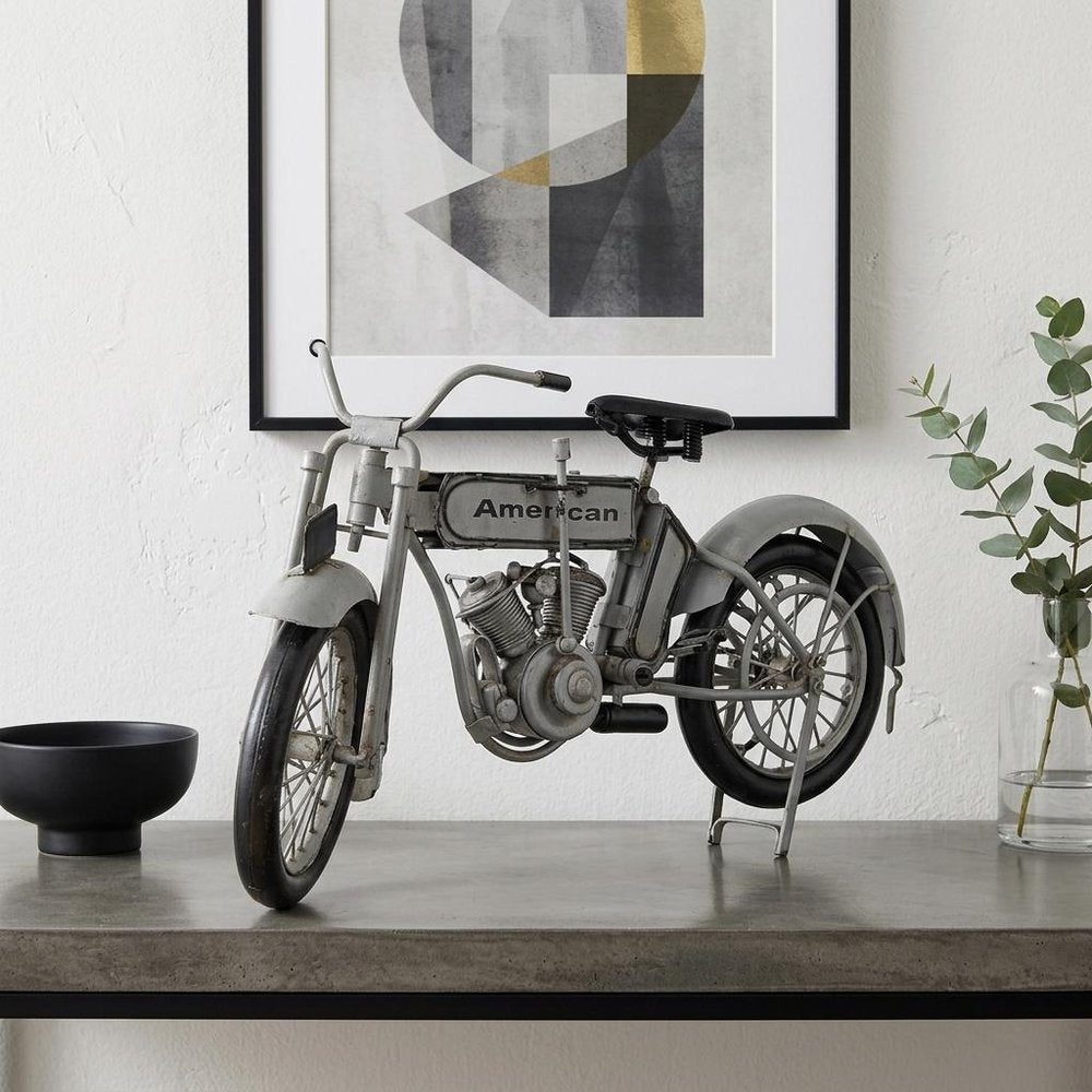 6" White Metal Hand Painted Model Motorcycle Tabletop Sculpture — view 8