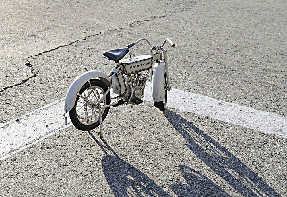 6" White Metal Hand Painted Model Motorcycle Tabletop Sculpture — view 1