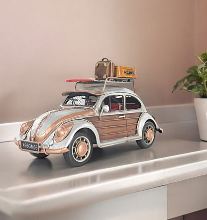 7" Silver Metal Hand Painted Model Car Tabletop Sculpture