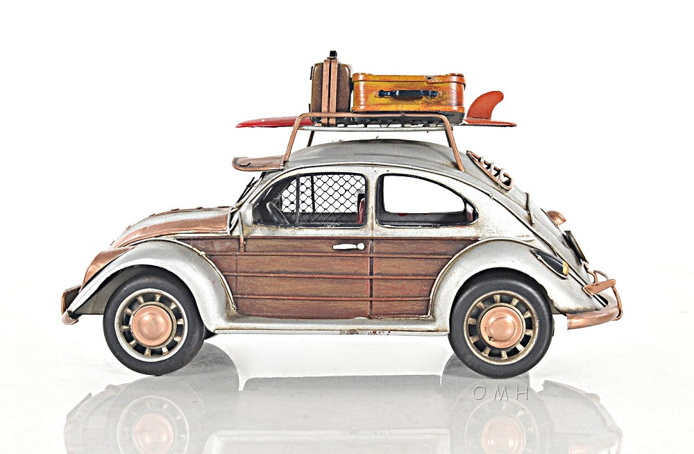 7" Silver Metal Hand Painted Model Car Tabletop Sculpture