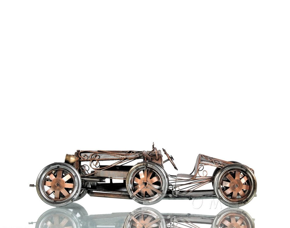 c1924 Bugatti Bronze and Silver Open Frame Racecar Sculpture HomeRoots