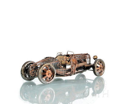 c1924 Bugatti Bronze and Silver Open Frame Racecar Sculpture HomeRoots