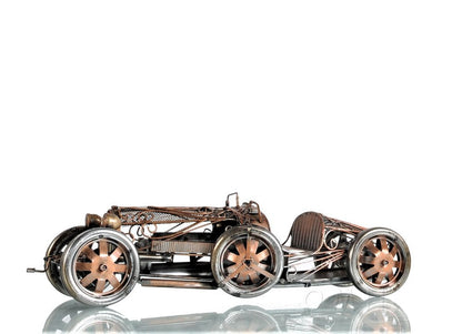 c1924 Bugatti Bronze and Silver Open Frame Racecar Sculpture HomeRoots