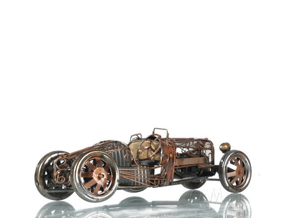 c1924 Bugatti Bronze and Silver Open Frame Racecar Sculpture HomeRoots