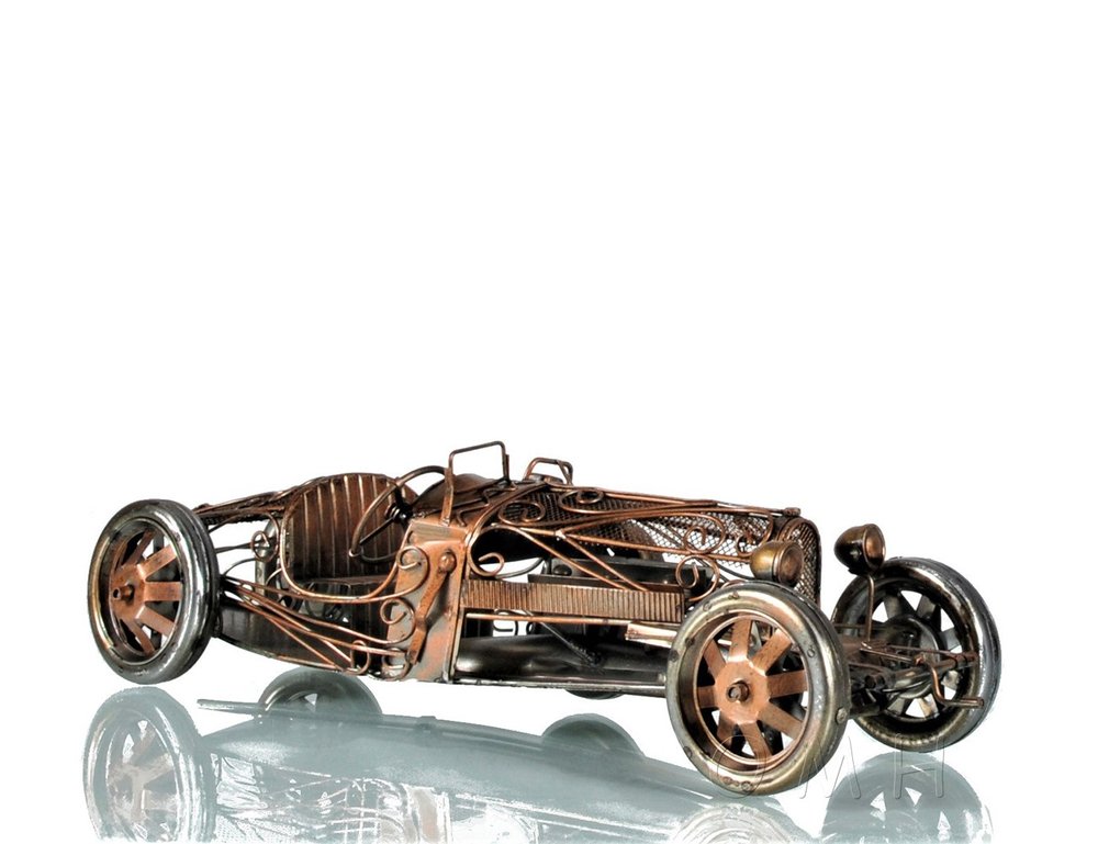 c1924 Bugatti Bronze and Silver Open Frame Racecar Sculpture HomeRoots