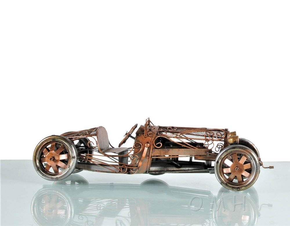 c1924 Bugatti Bronze and Silver Open Frame Racecar Sculpture HomeRoots
