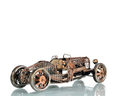 c1924 Bugatti Bronze and Silver Open Frame Racecar Sculpture HomeRoots
