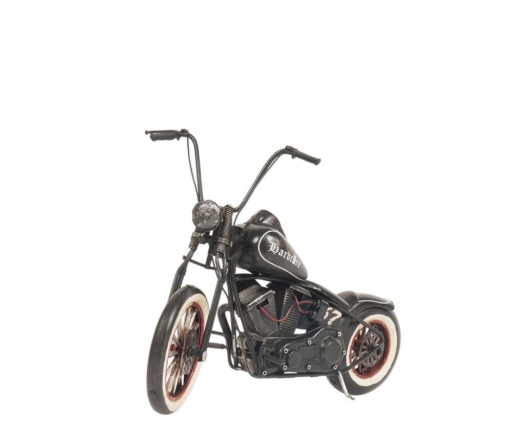 8" Black Metal Hand Painted Model Motorcycle Tabletop Sculpture HomeRoots